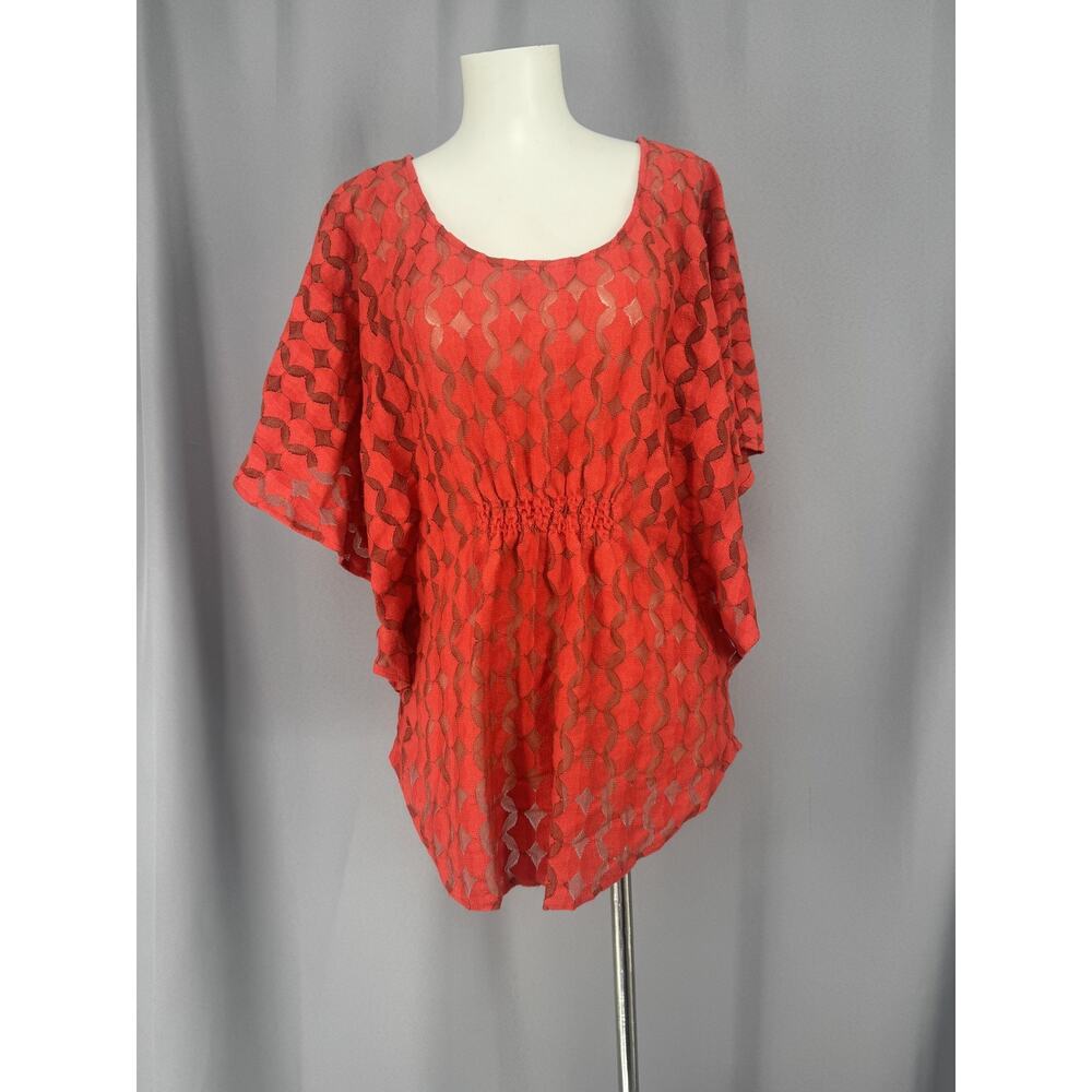 The Addison Story Tunic Blouse Womens M Red Sheer Lace Kimono Top Boho